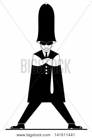 Policeman. Serious policeman with a truncheon stands guard over order