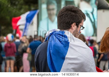 Atmosphere Of Football Fan In A Fan Zone During The Final Of The Euro 2016
