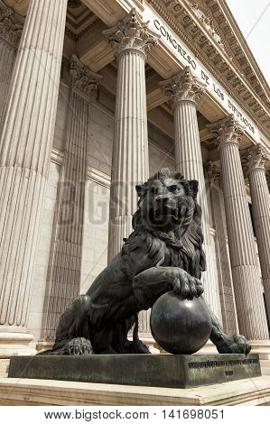 Lion at the entrance of the Spanish Parliament (Congreso de los Diputados)