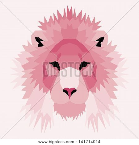 Pink low poly lion. Geometric nice art