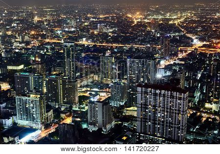 Night in Bangkok cityscape . The view from the heights