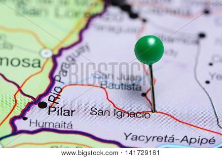 San Ignacio pinned on a map of Paraguay