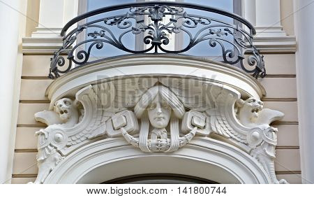 RIGA LAVTIA SEPTEMBER 14 2015: Details of Art Nouveau buildings Over one third of all buildings in Riga are examples of this school of this unique architecture design style.