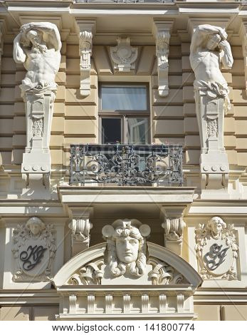 RIGA LAVTIA SEPTEMBER 14 2015: Details of Art Nouveau buildings Over one third of all buildings in Riga are examples of this school of this unique architecture design style.