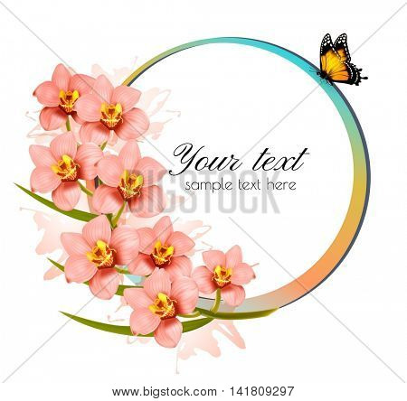 Holiday background with beauty flowers and butterfly. Vector