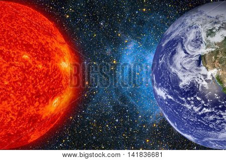 Solar System - Planet Earth. Earth is the largest and densest of the inner planets. It has one natural satellite, the Moon. Elements of this image furnished by NASA.