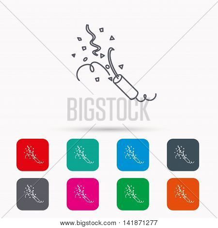 Shooting slapstick icon. Celebration sign. Linear icons in squares on white background. Flat web symbols. Vector