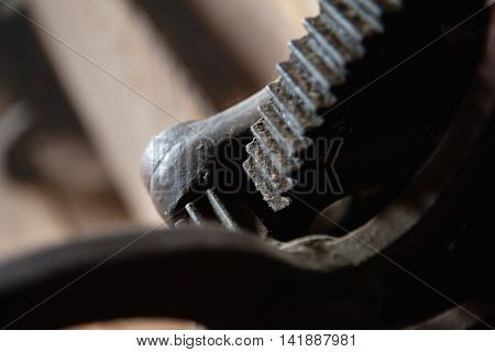 Deatail of rusty gear, old machine clouse-up