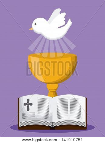 bible dove cup gold religion icon. First communion concept. Flat and Colorfull illustration. Vector graphic