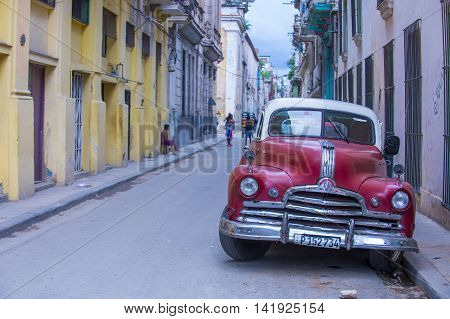 HAVANA CUBA - JULY 18 : Street view of the old town of Havana Cuba on July 18 2016. The historic center of Havana is UNESCO World Heritage Site since 1982.