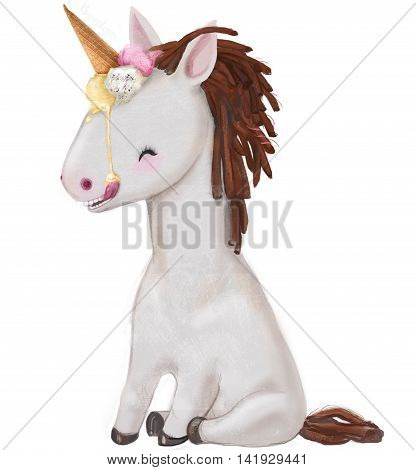 cute little pony's portrait with ice cream on her head