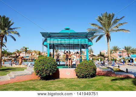 SHARM EL SHEIKH EGYPT - NOVEMBER 29: The tourists are on vacation at popular hotel on November 29 2012 in Sharm el Sheikh Egypt. Up to 12 million tourists have visited Egypt in year 2012.