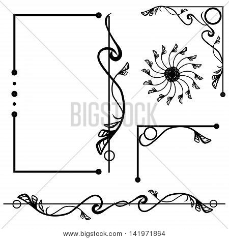 Vector set of ornate line art frames and borders. Black outline elements for invitations or greeting cards.