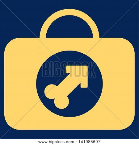 Male Erection Case vector icon. Style is flat symbol, yellow color, rounded angles, blue background.
