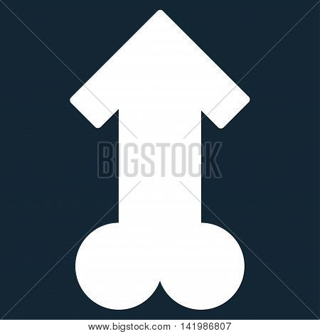 Male Sexual Potence vector icon. Style is flat symbol, white color, rounded angles, dark blue background.