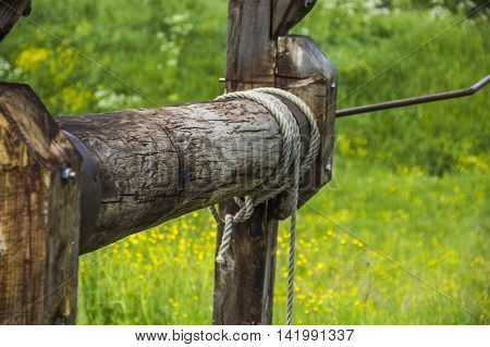 part of handly wooden oil pump of 19th century at Schidnica L'viv region Ukraine