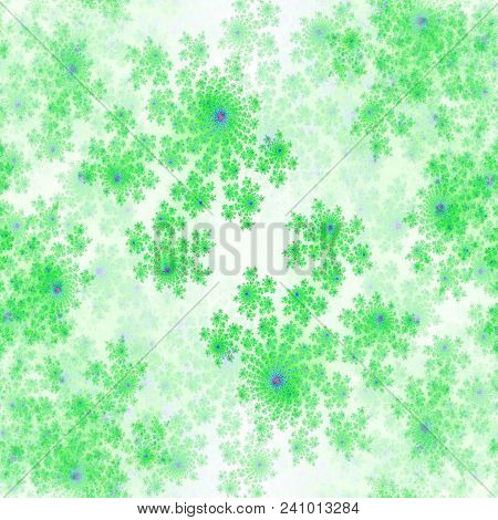 Green Little Soft Graphic Digital Roses On White Background