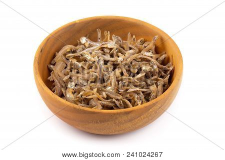 Dried Anchovies Fish Isolated On White Background