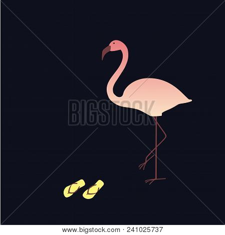 Pink Flamingo With Slate On Black Background. Perfect For Banners, Cards, Fabric, T-shirts And Decor