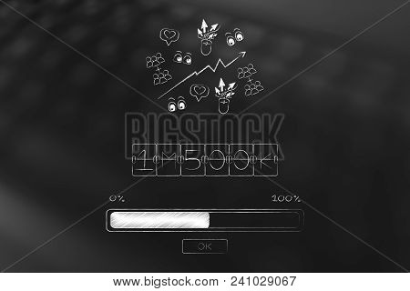 Digital Marketing Growth And Seo Conceptual Illustration: Followers Clicks Likes And Views With Coun