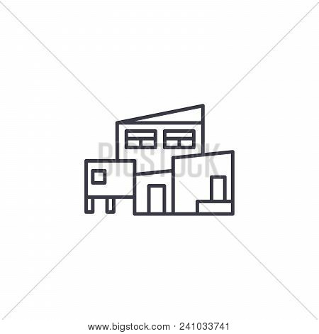 Complex Of Buildings Line Icon, Vector Illustration. Complex Of Buildings Linear Concept Sign.