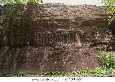Texture Of The Natural Sandstone Cliff In The Jungle, Phu Sing, Bueng Kan, Thailand