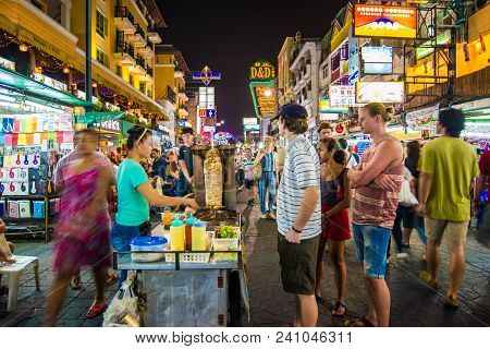 Bangkok, Thailand - 28 Febuary 2015 - Tourist people enjoying Khao San Road, Khao San road is a famo