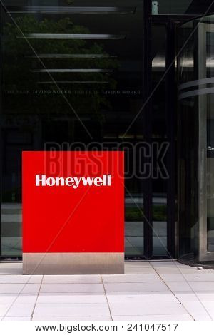Prague, Czech Republic - May 10 2018: Honeywell Company Logo On Headquarters Building On May 10, 201