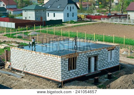 Cement-filled Foundation Of A Private House, The Foundation Of The House Under Construction, Fresh C