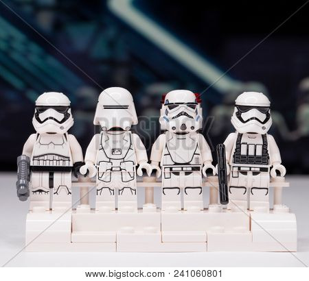 RUSSIA, May 16, 2018. Constructor Lego Star Wars. Mini-figures of soldiers of storm troopers from different episodes of the saga
