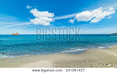 Cea Beach Under A Cloudy Sky In Springtime. Sardinia, Italy