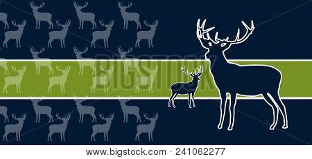 Deer Animals Vector Greeting Blue Green Card