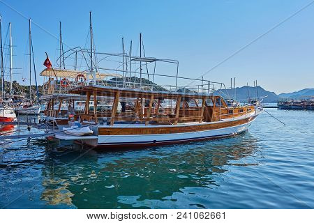 City Dock Of Boats. Marine Parking Of Boats And Yachts In Kekova Is A Sunken City In Turkey.