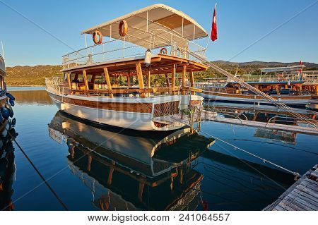 City Dock Of Boats. Marine Parking Of Boats And Yachts In Kekova Is A Sunken City In Turkey.