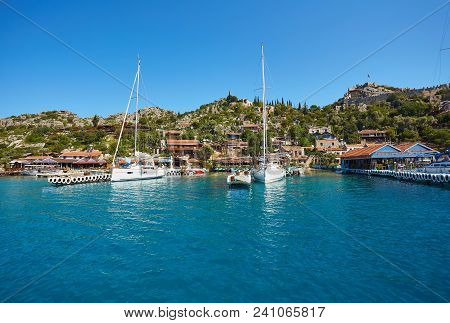 City Dock Of Boats. Marine Parking Of Boats And Yachts In Kekova Is A Sunken City In Turkey.