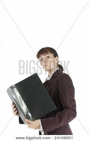 The Business Lady Costs With A Folder For Papers
