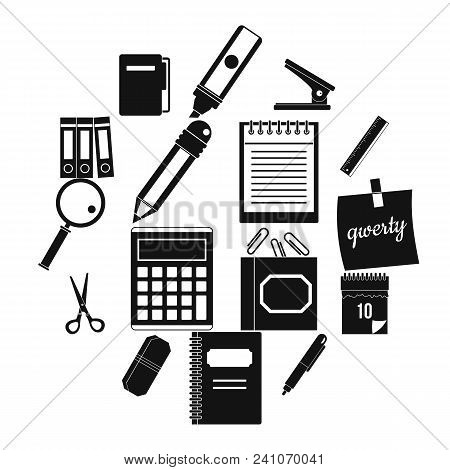 Stationery Symbols Icons Set. Simple Illustration Of 16 Stationery Symbols Vector Icons For Web