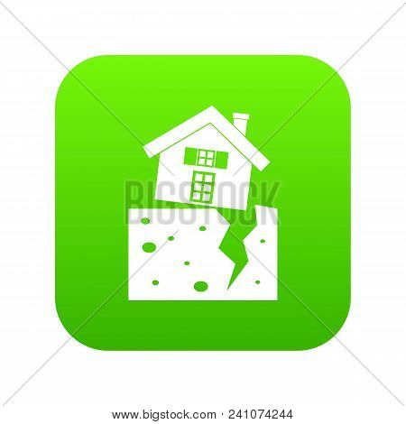House After An Earthquake Icon Digital Green For Any Design Isolated On White Vector Illustration