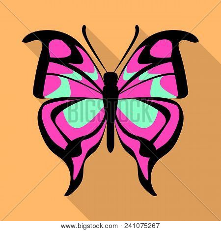 Pink Butterfly Icon. Flat Illustration Of Pink Butterfly Vector Icon For Web Design