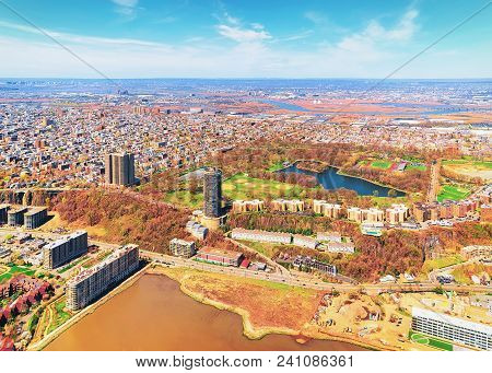 Aerial View On 145th Street Bridge Between Manhattan And Bronx Nyc, New York City In Usa