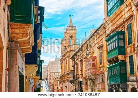 Street View On Our Lady Of Safe Haven And St Dominic Church In Valletta, Malta