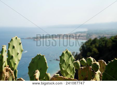 Bay Of Taormina Sicily Italy, View From The Teatro Greco (