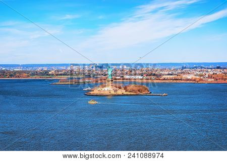 Statue On Liberty Island. New York City, Usa. In Upper New York Bay