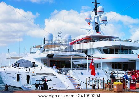 Porto Cervo, Italy - September 11, 2017: Luxury Yachts At Marina At Porto Cervo Resort, Costa Smeral