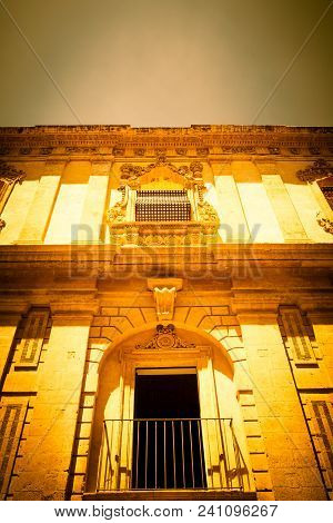 Noto, Italy - Traditional Window Design In The Monastery Close To San Francesco D'assisi Church