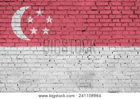 Singapore Flag Is Painted Onto An Old Brick Wall
