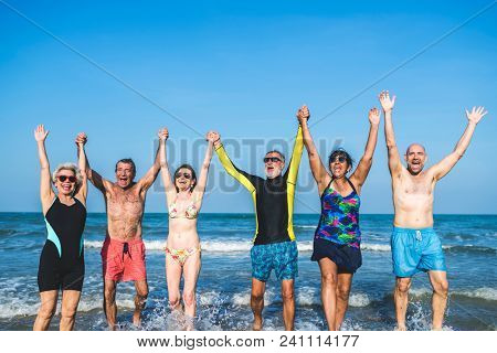 Seniors enoying time on the beach