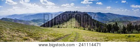 The Panormic View Of Landscape Of The Carpathian Mountains From Peak Of Parashka Mount, National Par