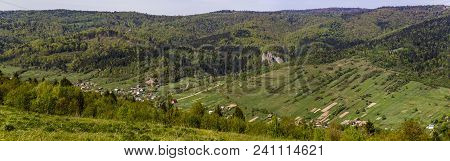 Panorama Of Ukrainian Village Urych Near The Place Of Tustan Fortress - A Medieval Cliff-side Fortre