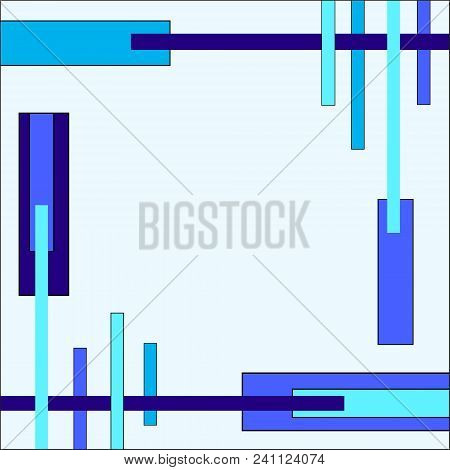 Frame composition of blue sticks, strips and rectangles. Geometric pattern, flat graphic. Abstract vector background, template with copy space for flyers, posters, art layouts, invitations, wallpapers, web site. EPS10 illustration